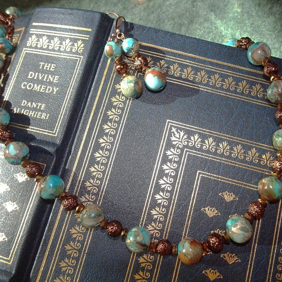 Handcrafted artisanal necklace & earring set with jasper & copper - Picture 6 of 6